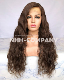  Human Hair Wig 24inch color #4 Natural Wavy 180% Density Human Hair Lace Front Wig