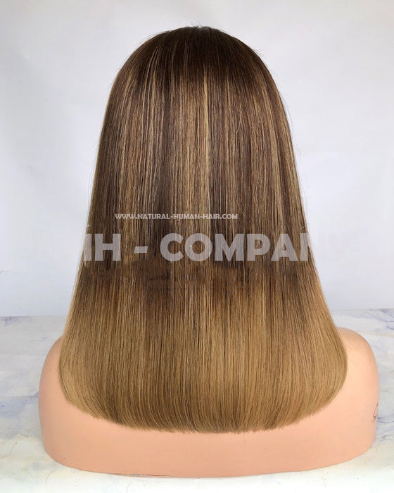 Human Hair Wig  14 Inch Bob Straight Highlight Color Virgin Hair Glueless Wig