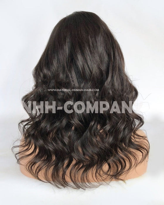 Human Hair Wig 14 Inch Wavy Natural Color Side Parting Glueless Lace Front Wig