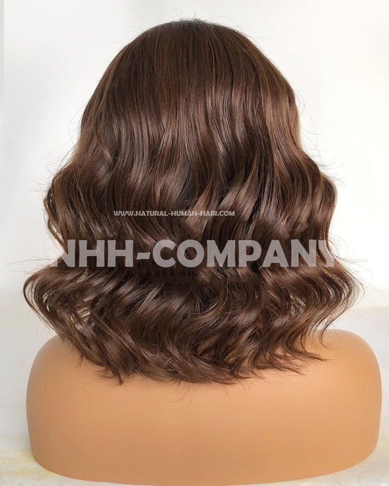 Human Hair Wig  12 Inch Highlight Color Wavy 360 Wig