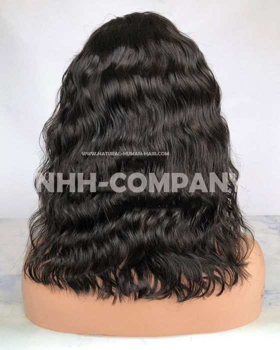 Human Hair Wig Natural Color Bleached knots Wavy Virgin Hair 12 Inch Lace Front Wig