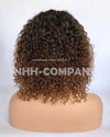 Human Hair Wig 12 Inch Ombre Color Curly Bleached Knots Lace Front Wig