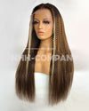 Human Hair Wig 22 Inch 150% Density Ombre Color T Frontal Wig