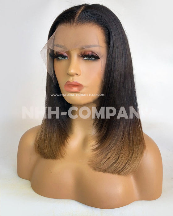 Human Hair Wig 14 Inch Virgin Human Hair Ombre Color T Frontal Wig