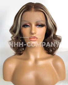  Human Hair Wig  12 Inch Highlight Color Wavy 360 Wig