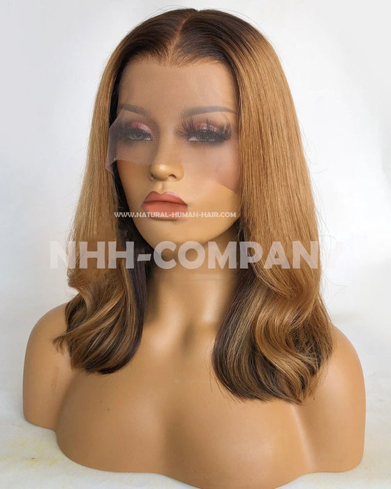 Human Hair Wig  14 Inch Ombre Color Glueless Lace Front Wig