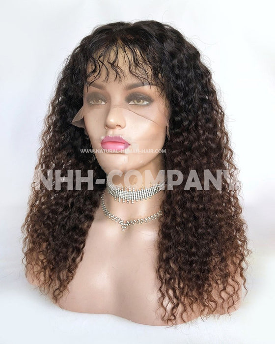 Human Hair Wig 16 Inch Ombre Color European Virgin Hair Curly Glueless Full Lace Wig