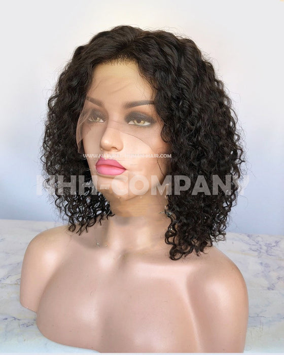 Human Hair Wig 12'' Bob Curly Virgin Human Hair Glueless Lace Front Wig