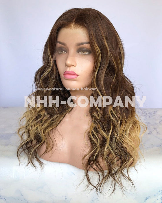 Human Hair Wig 18 Inch 130% Density Highlight Color Wavy Virgin Hair Wig