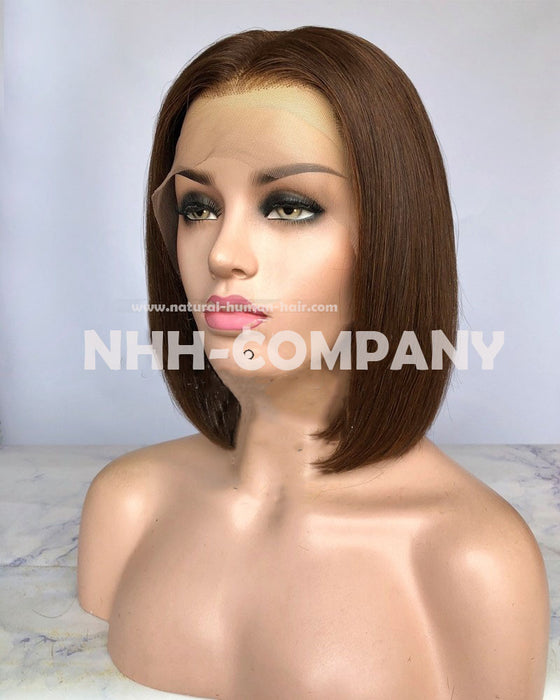 Human Hair Wig 10inch Straight Bob Color #4 150% Density Glueless Lace Front Wigs